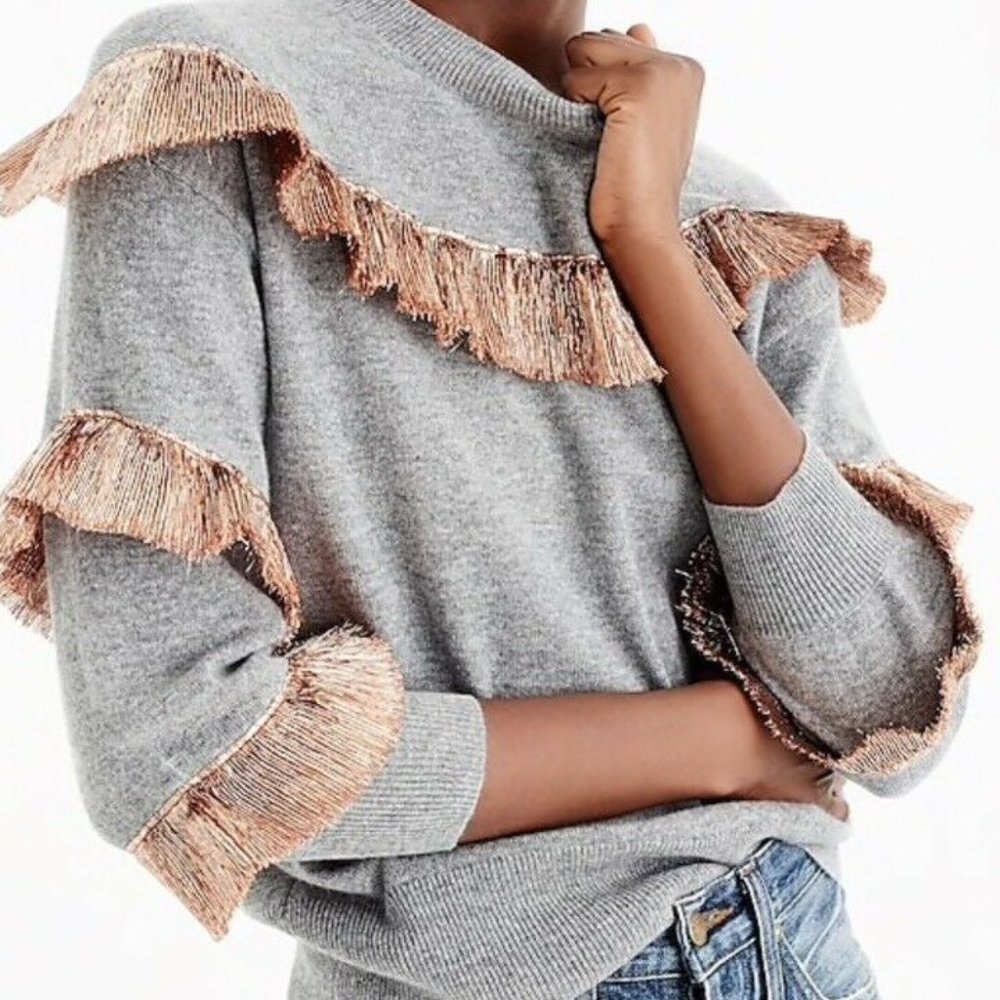 JCREW Cashmere sweater with lamé fringe, S, NWT
